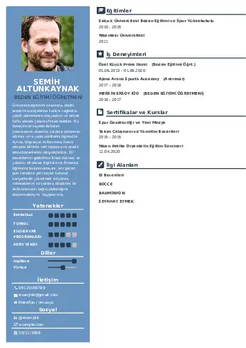 Beden Eğitimi Öğretmeni CV Örnekleri cv indir